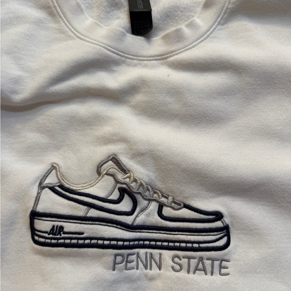 White Crewneck Sweatshirt with Sneaker Embroidery - Picture 2 of 4